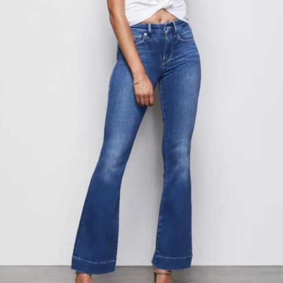 Good American Denim - GOOD AMERICAN WOMEN'S GOOD FLARE DENIM BLUE JEANS IN BLUE 363 SIZE 2 / 26